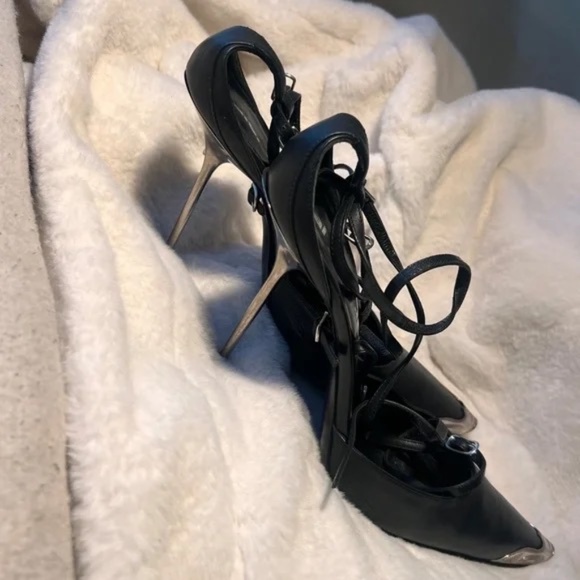 ALEXANDER WANG Leather Selena Ankle Strap Stilettos In Black - Picture 2 of 6